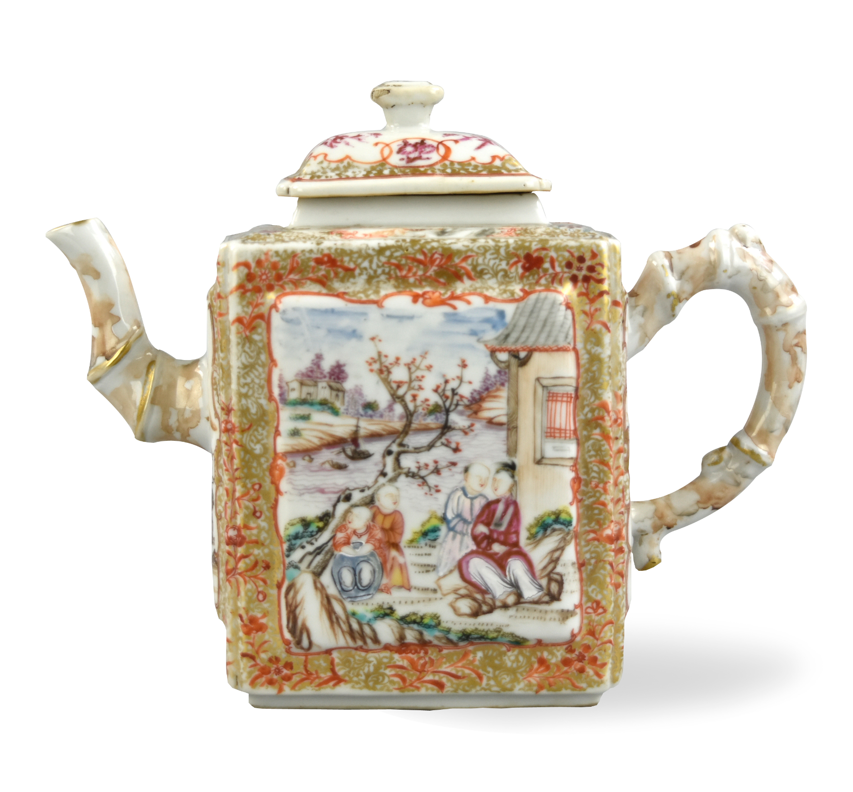 CHINESE CANTON GLAZED SQUARE TEAPOT  33980d