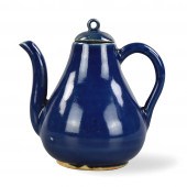 CHINESE BLUE GLAZED PEAR SHAPED TEAPOT,