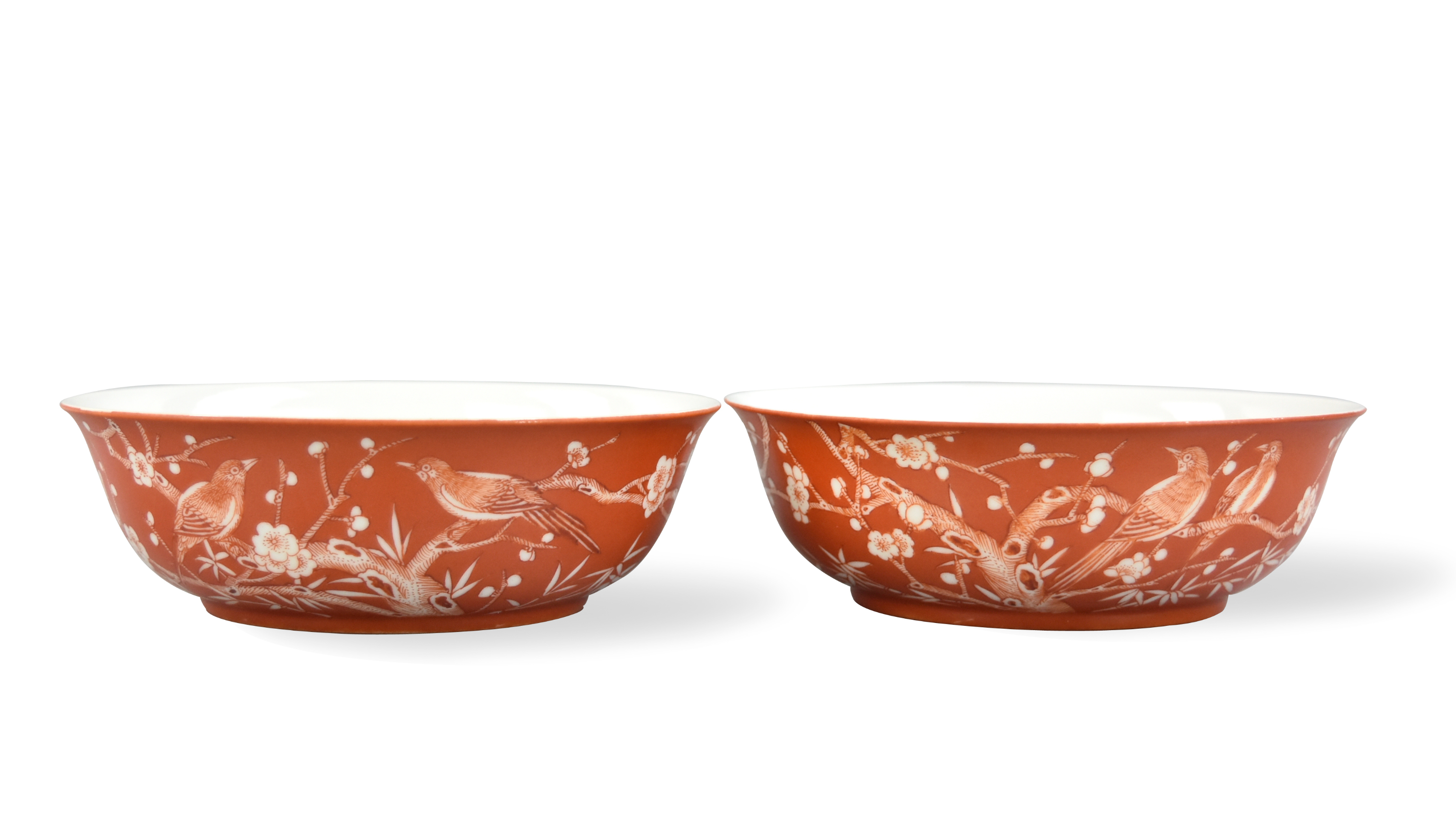 PAIR OF CHINESE IRON RED PRUNUS BOWLS  3398a6