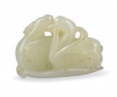 CHINESE WHITE JADE CARVING OF TWO DUCKS,