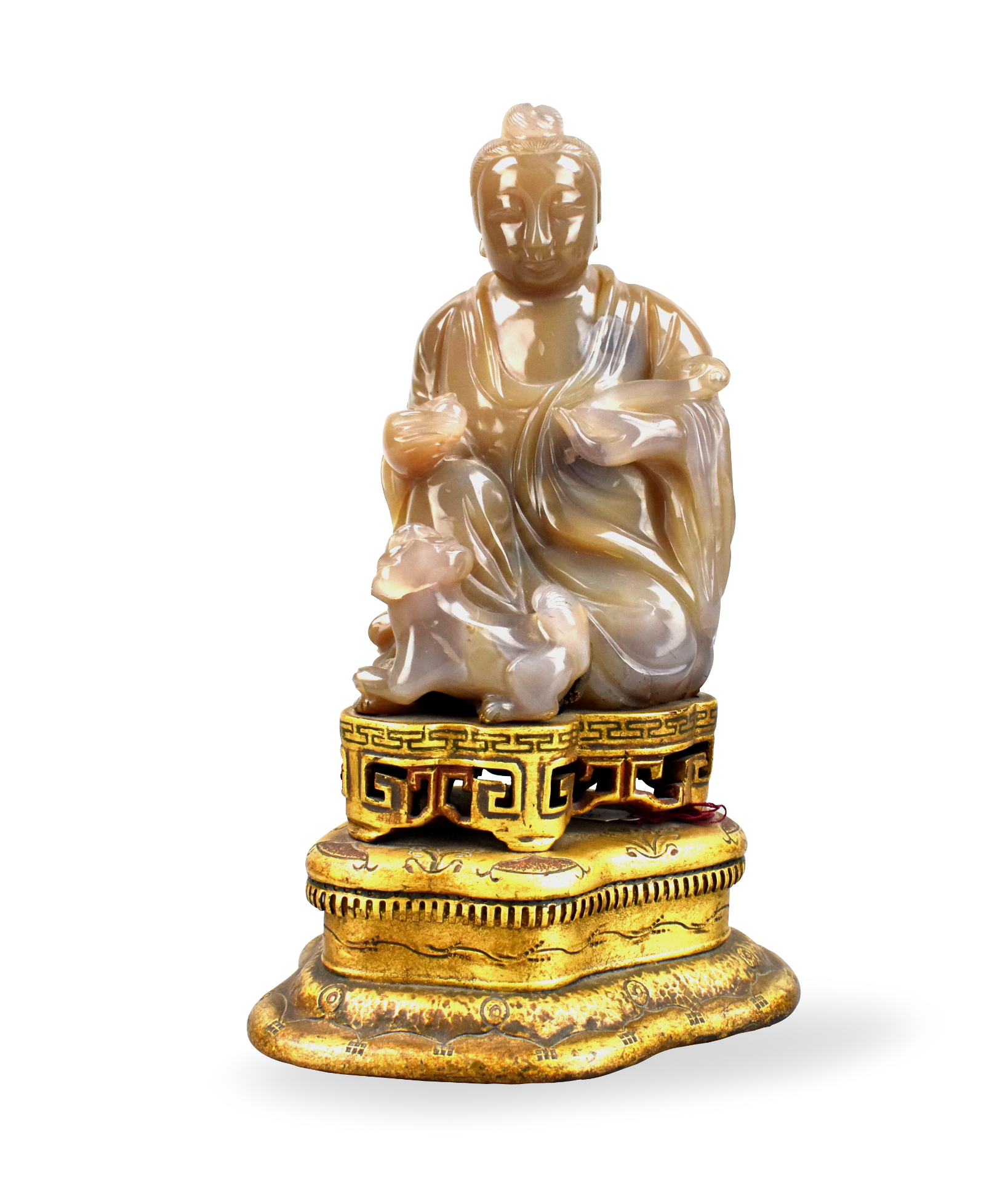 LARGE AGATE CARVED GUANYIN GILT 3399bb