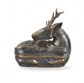 CHINESE SILVER DEER SHAPED COVERED BOX,