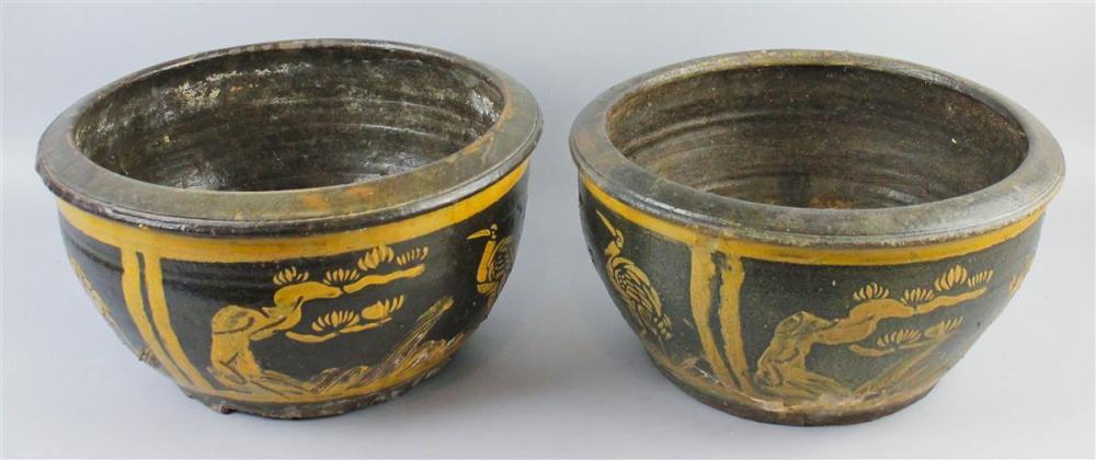 TWO BROWN AND YELLOW ASIAN STONEWARE 339abd