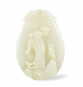 CHINESE WHITE JADE CARVED PENDANT W/FIGURE,