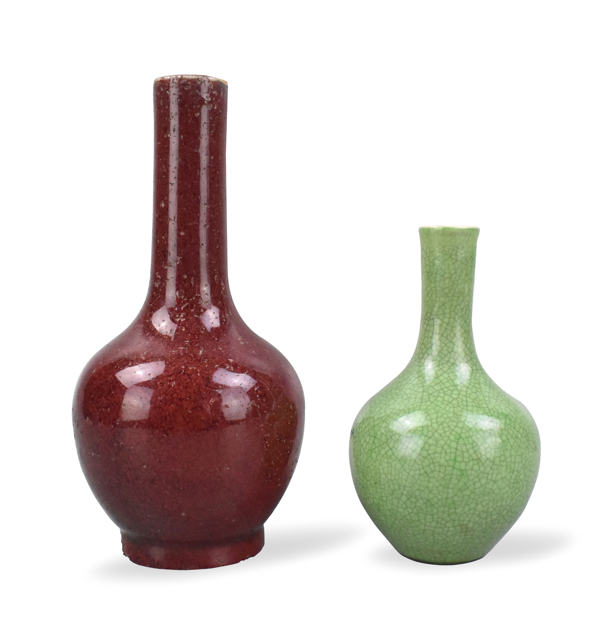 2 CHINESE RED GREEN GLAZED GLOBULAR 339d2a