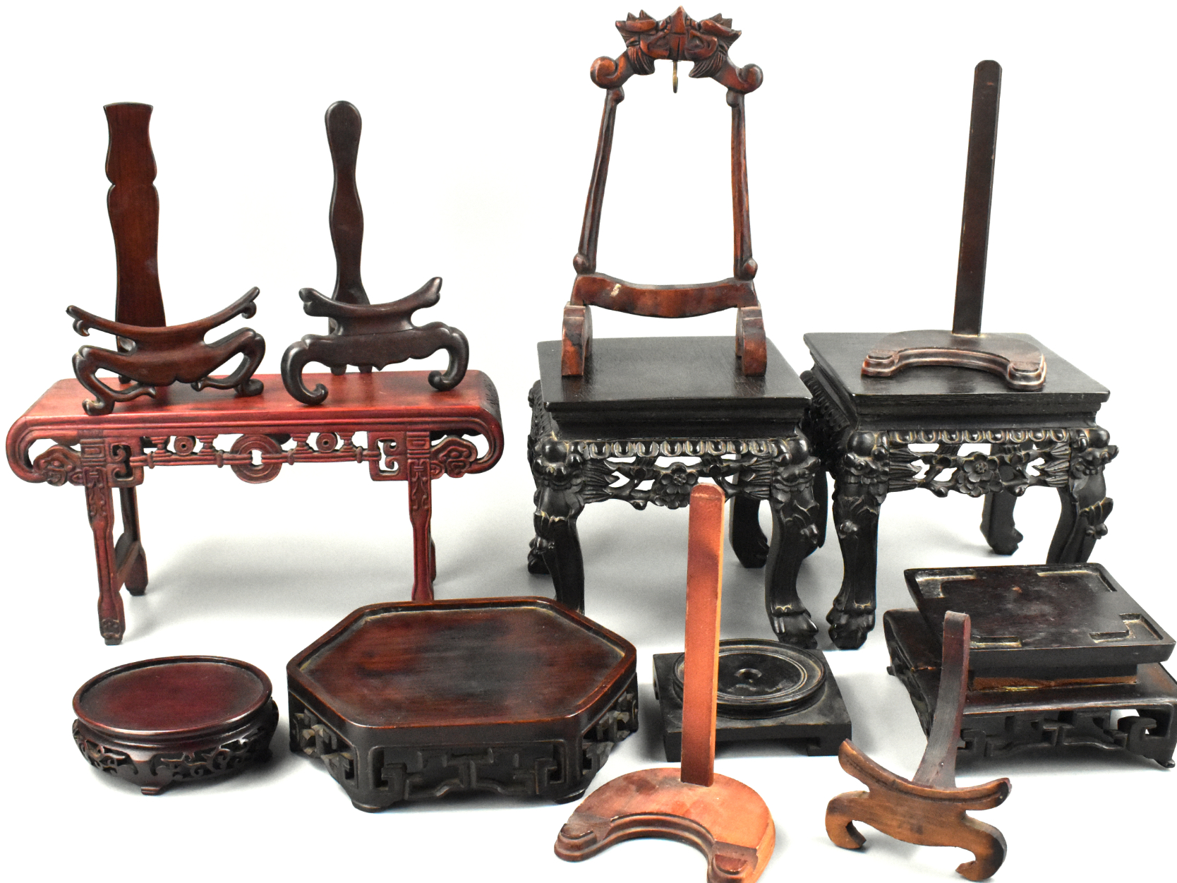 GROUP OF CHINESE WOOD CARVED STANDS 19 20TH 339dd4