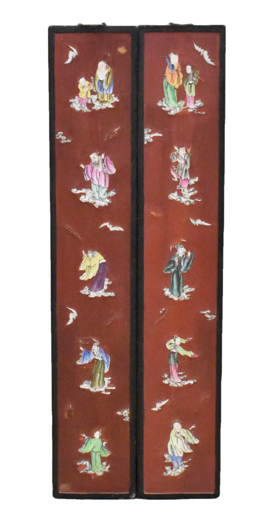 2 CHINESE LACQUER PANEL W PORCELAIN 339e17