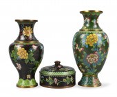 3 CHINESE CLOISONNE VASE & COVERED BOX,RCO