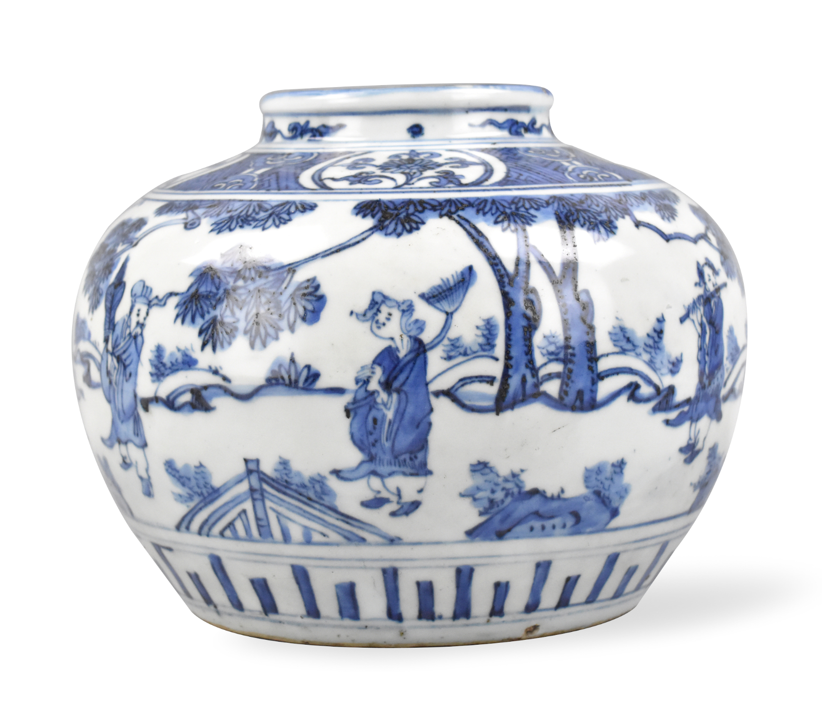 CHINESE BLUE WHITE JAR W 8 IMMORTALS 339ff5