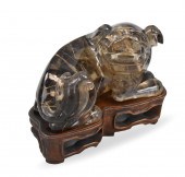 CHINESE ROCK CRYSTAL FOO LION ON STAND,