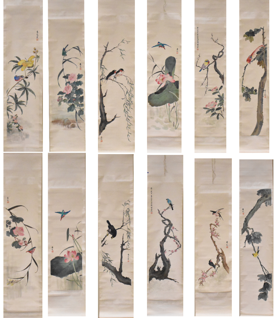 12 CHINESE SCROLL PAINTING OF BIRDS BY 33a13d