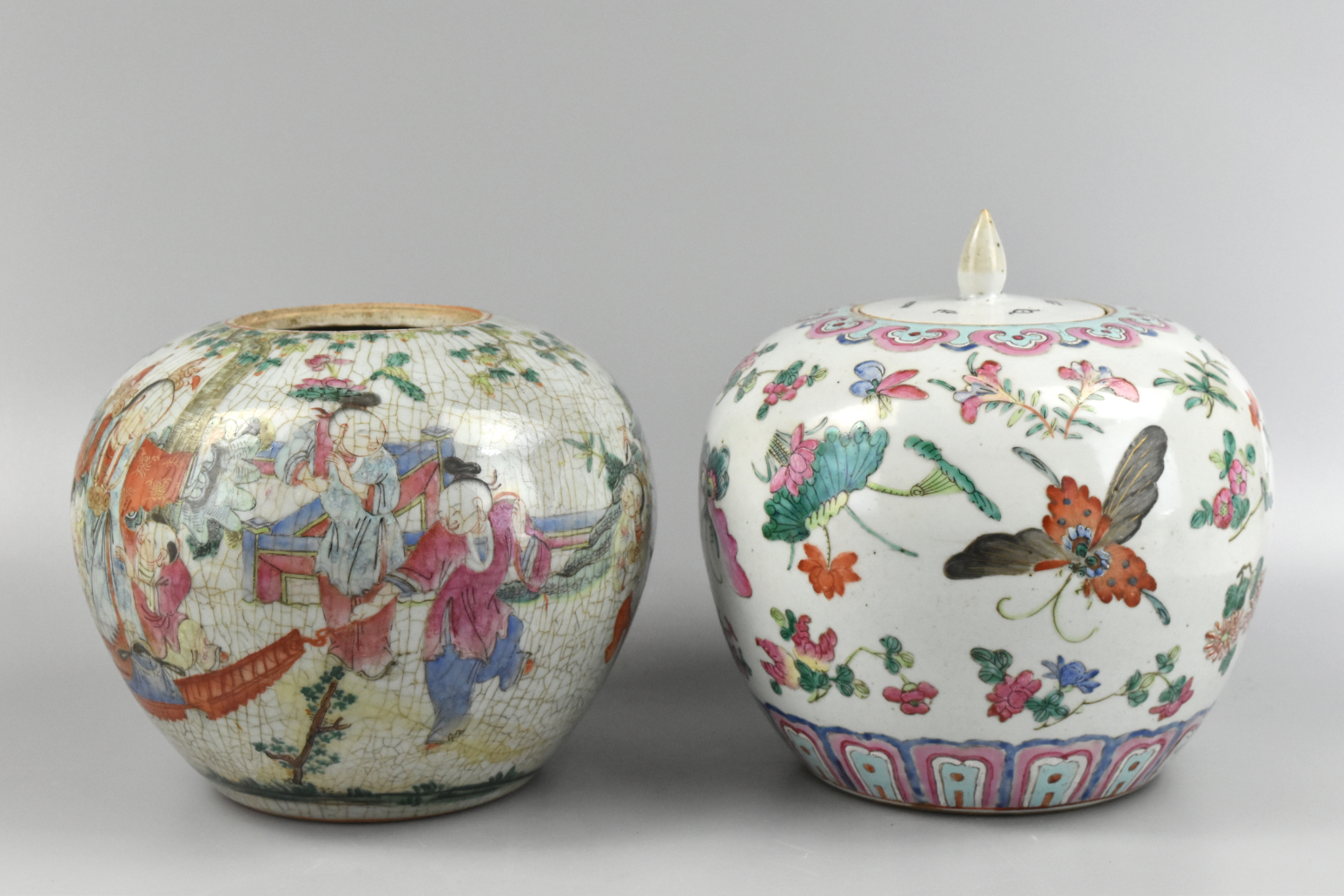 2 CHINESE FAMILLE ROSE GINGER JARS  33a155