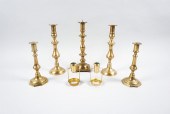 THREE PAIRS OF BRASS CANDLESTICKS AND