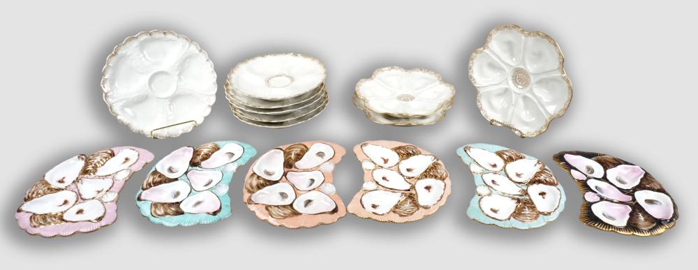 GROUP OF PORCELAIN OYSTER PLATES,