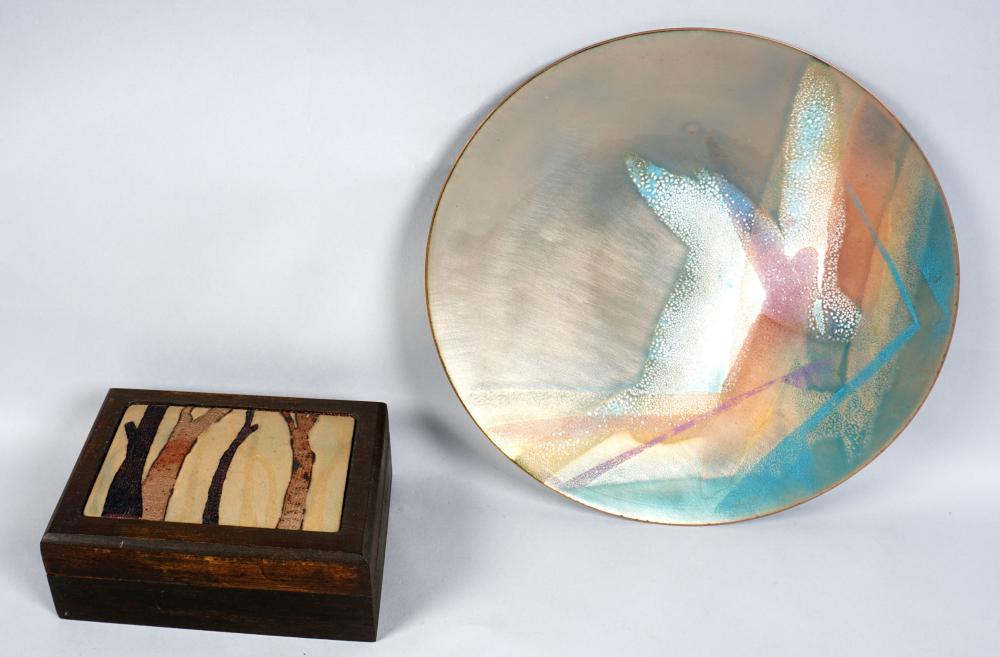 ENAMEL ON COPPER DISH AND WOOD 33cc94