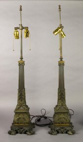 PAIR OF VICTORIAN BRONZE LAMPS COLUMNS: