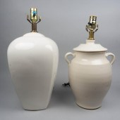 TWO WHITE CERAMIC TABLE LAMPS LARGEST  33d202