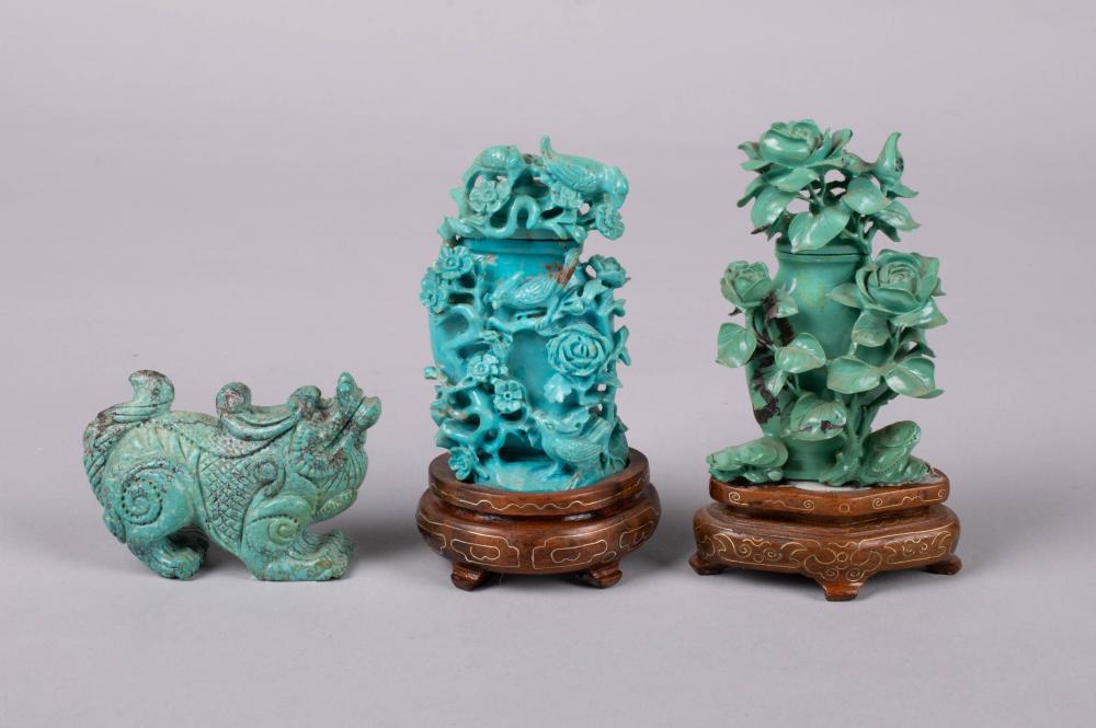 THREE CHINESE TURQUOISE CARVINGSTHREE 33d28c