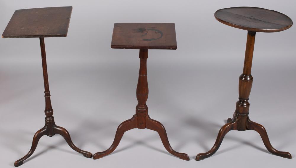 THREE SMALL QUEEN ANNE CANDLESTANDS  33d390