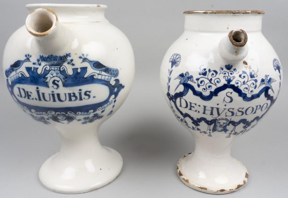 TWO DELFT APOTHECARY WET DRUG JARS 33d3a0