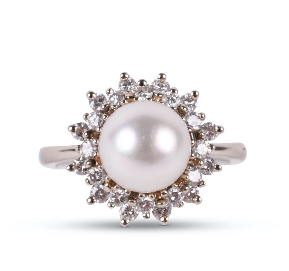 14K WHITE GOLD PEARL AND DIAMOND 33d7a7