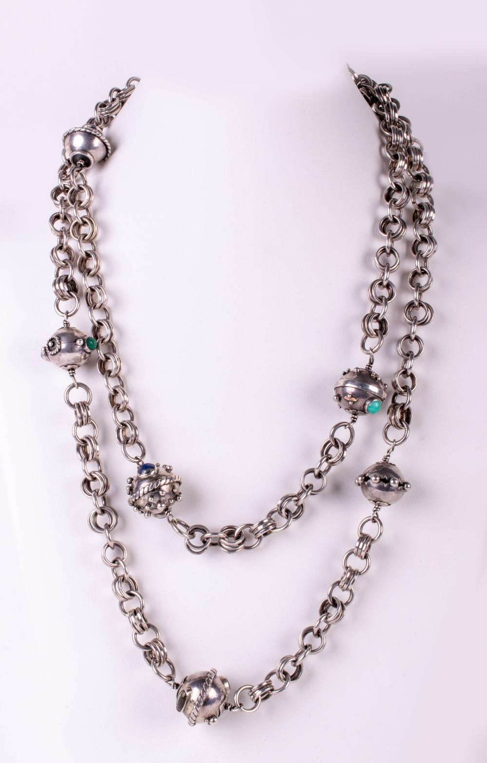 LONG SILVER GEMSTONE NECKLACE APPROX  33d7e8