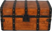 LATE VICTORIAN METAL STRAPPED PINE TRUNK,