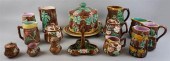 GROUP OF BROWN MAJOLICA ITEMS, 19TH