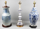 ECLECTIC GROUP OF THREE BLUE AND WHITE-GLAZED