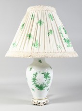 HEREND PORCELAIN GREEN BOUQUET LAMP