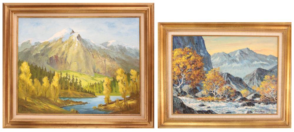 TWO MOUNTAIN LANDSCAPES OIL PAINTINGS  33f33b