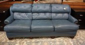 TRADITIONAL STYLE BLUE LEATHER SOFA,