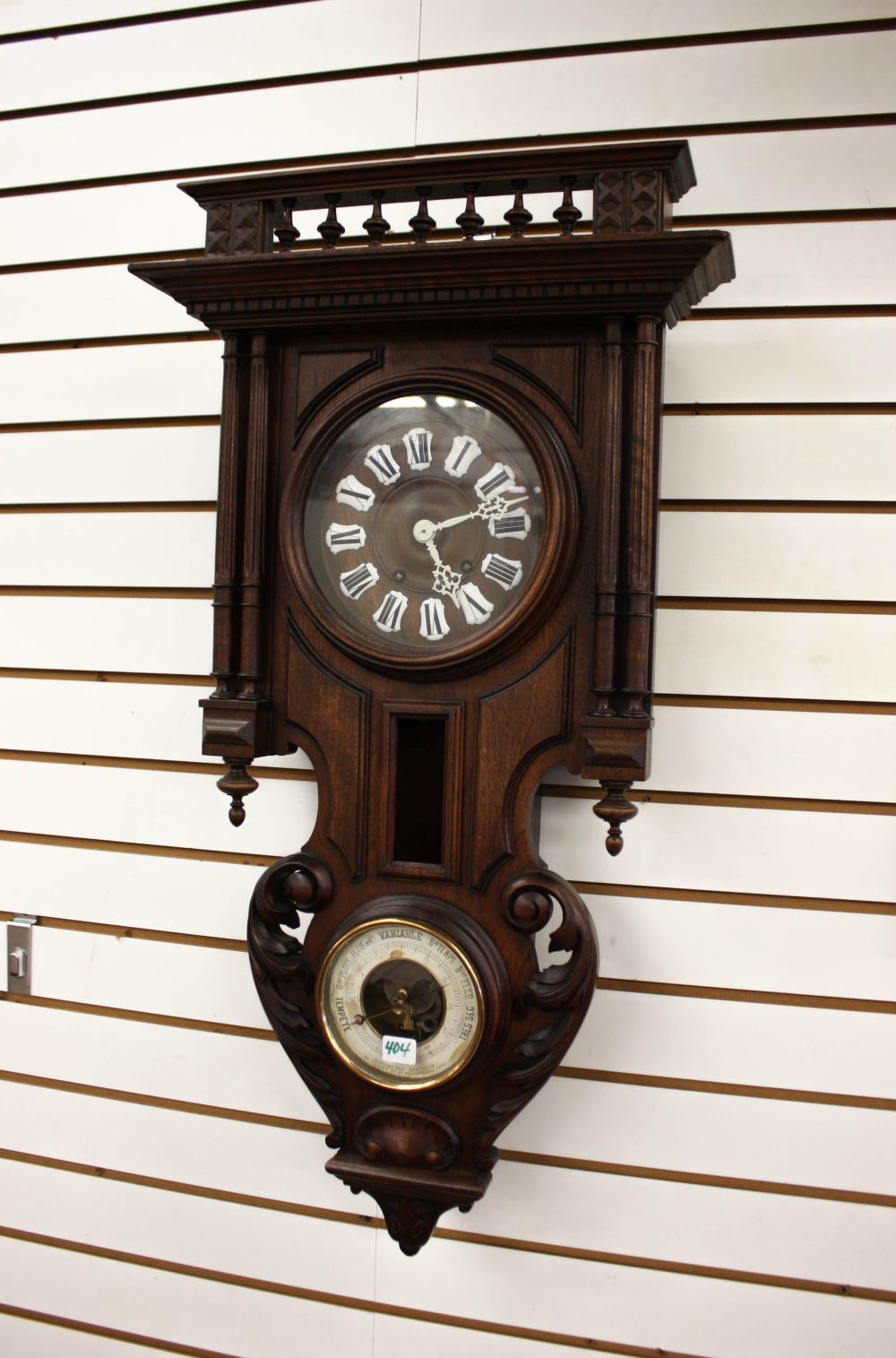 FRENCH WALNUT CASED WALL CLOCK BAROMETERFRENCH 33f981