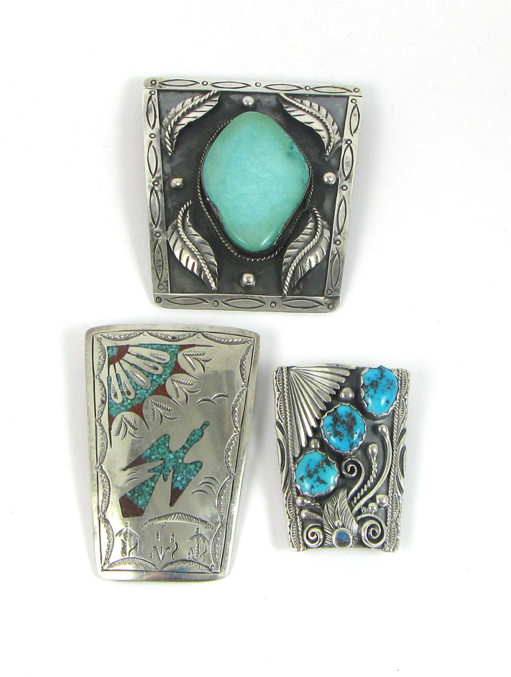 THREE NAVAJO TURQUOISE AND STERLING 33e28a
