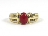 DIAMOND AND RED CORAL RINGDIAMOND AND