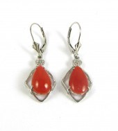 PAIR OF DIAMOND AND RED CORAL PENDANT