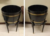 PAIR OF CHINESE BARREL TUBS ON STANDS,