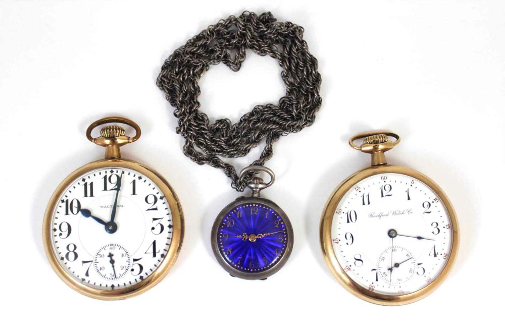 THREE OPEN FACE POCKET WATCHES  33ee77