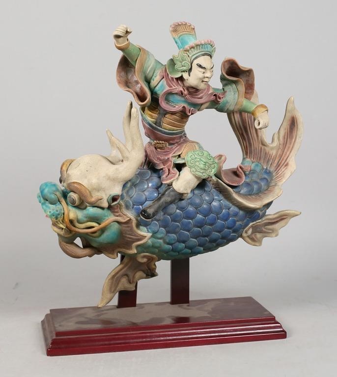 CHINESE ROOF TILE STATUE MAN RIDING 341e11