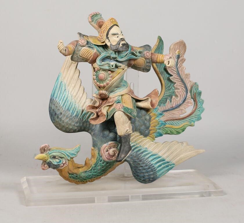 CHINESE ROOF TILE STATUE, MAN RIDING