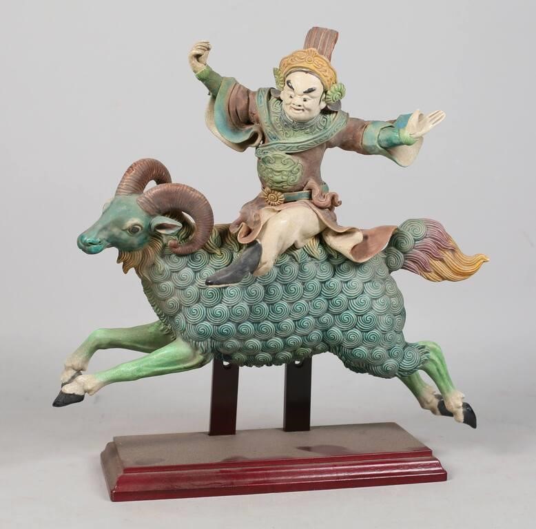CHINESE ROOF TILE STATUE MAN RIDING 341e13