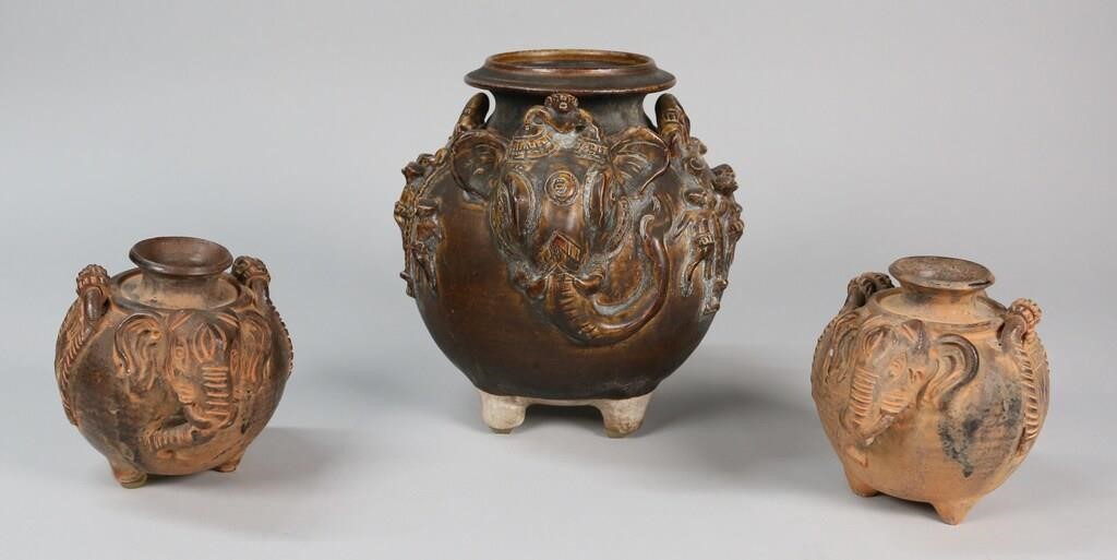 3 CAMBODIAN KHMER STYLE BROWNWARE 3421f7