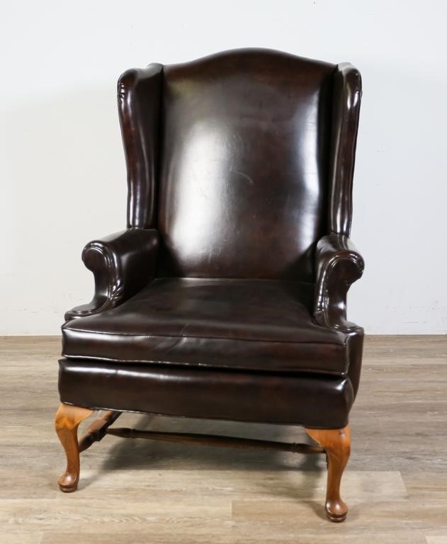 QUEEN ANNE STYLE LEATHER WING CHAIRQueen 342588