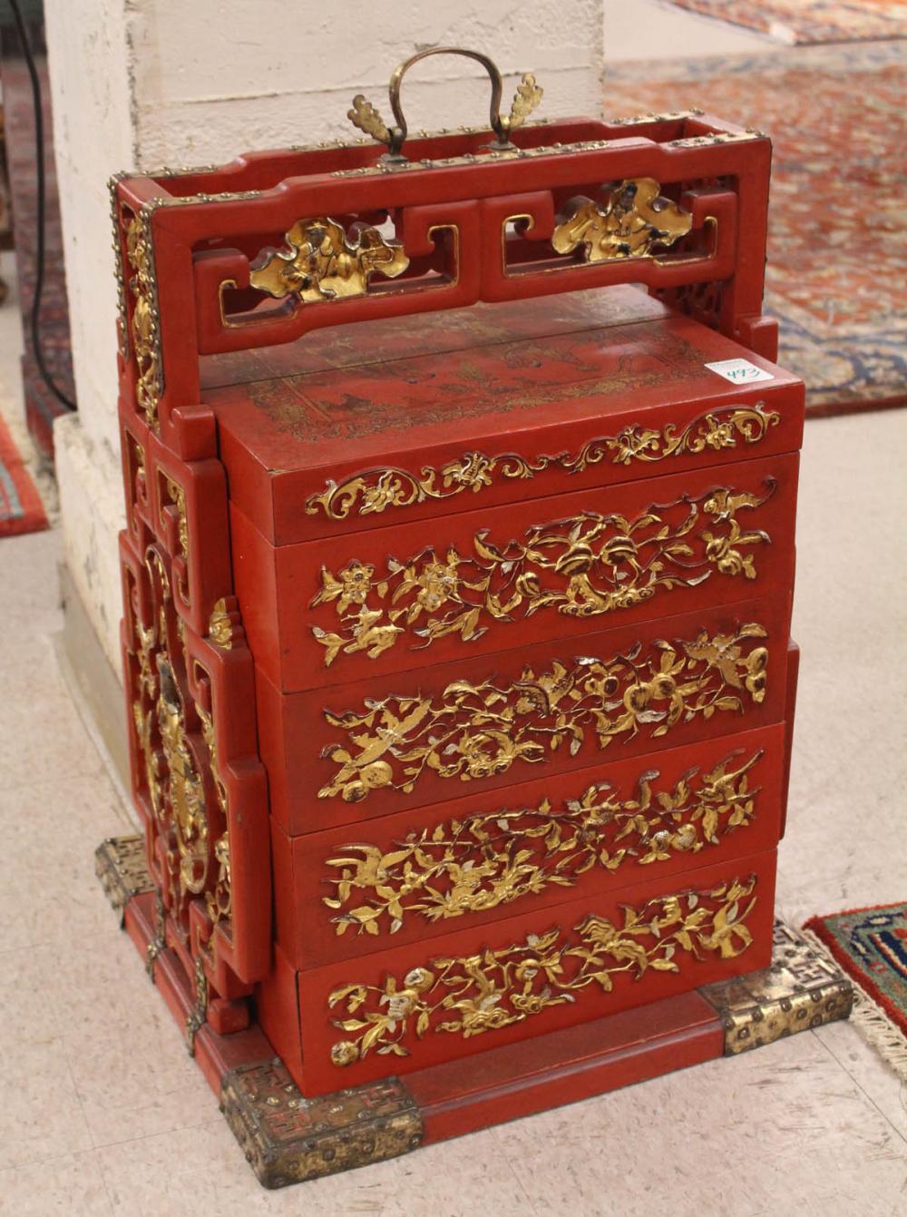 CHINESE PARCEL GILT RED LACQUER 3429f2
