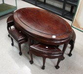SEVEN-PIECE CHINESE ROSEWOOD TABLE AND