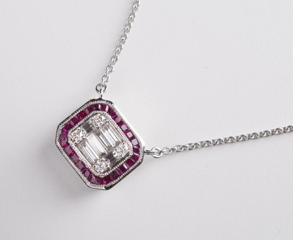 ART DECO DIAMOND AND RUBY NECKLACEART 3414f0