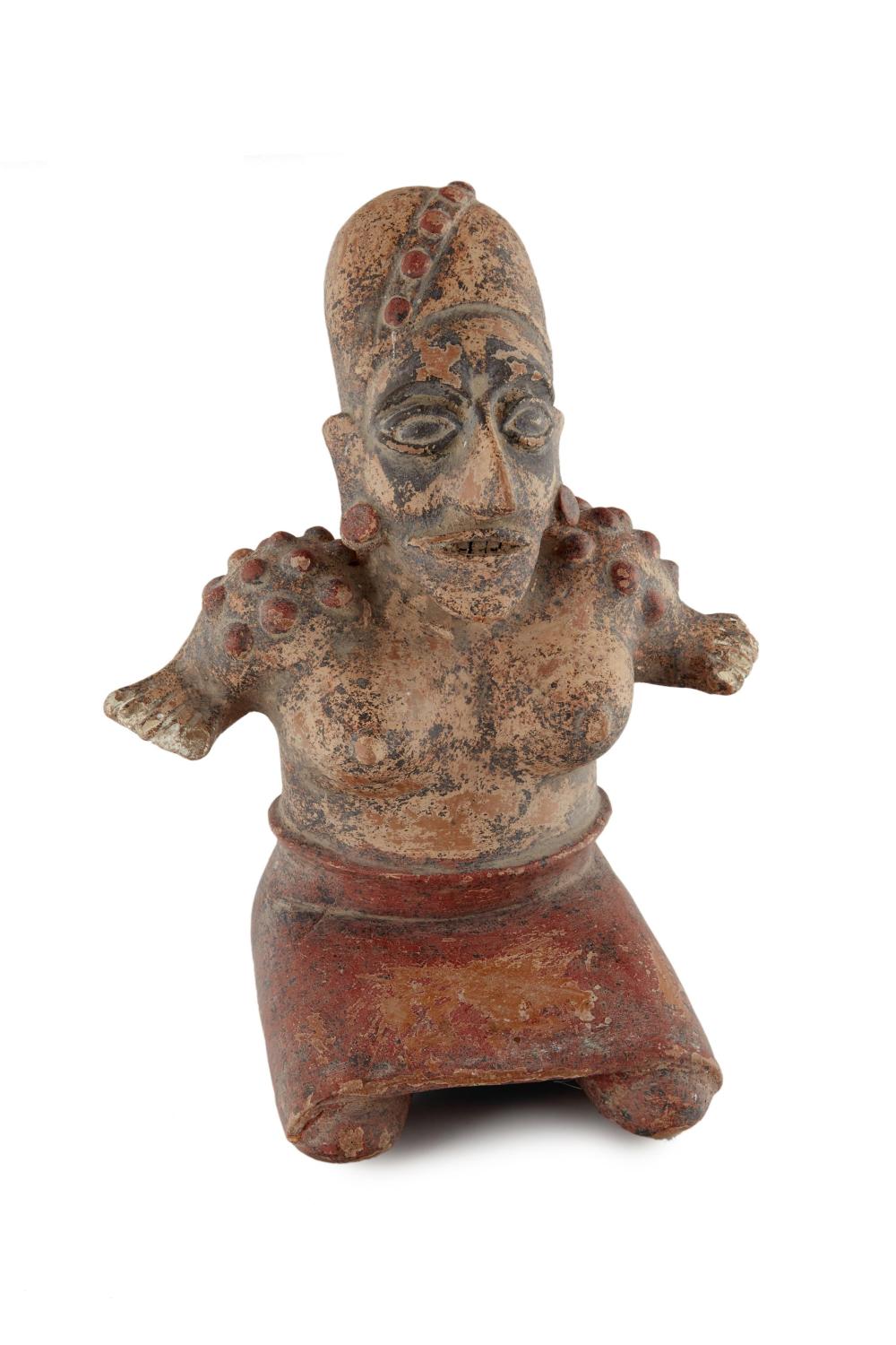 A JALISCO REDWARE FIGURE OF A SEATED