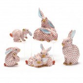 A GROUP OF FIVE HEREND RABBITS Rust