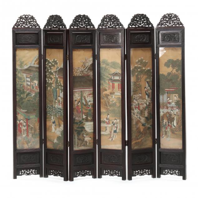 A CHINESE SIX PANEL CARVED HARDWOOD 3454a7