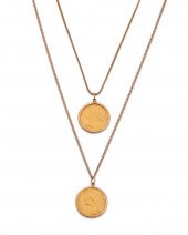 TWO GOLD COIN PENDANT NECKLACESTwo 343573